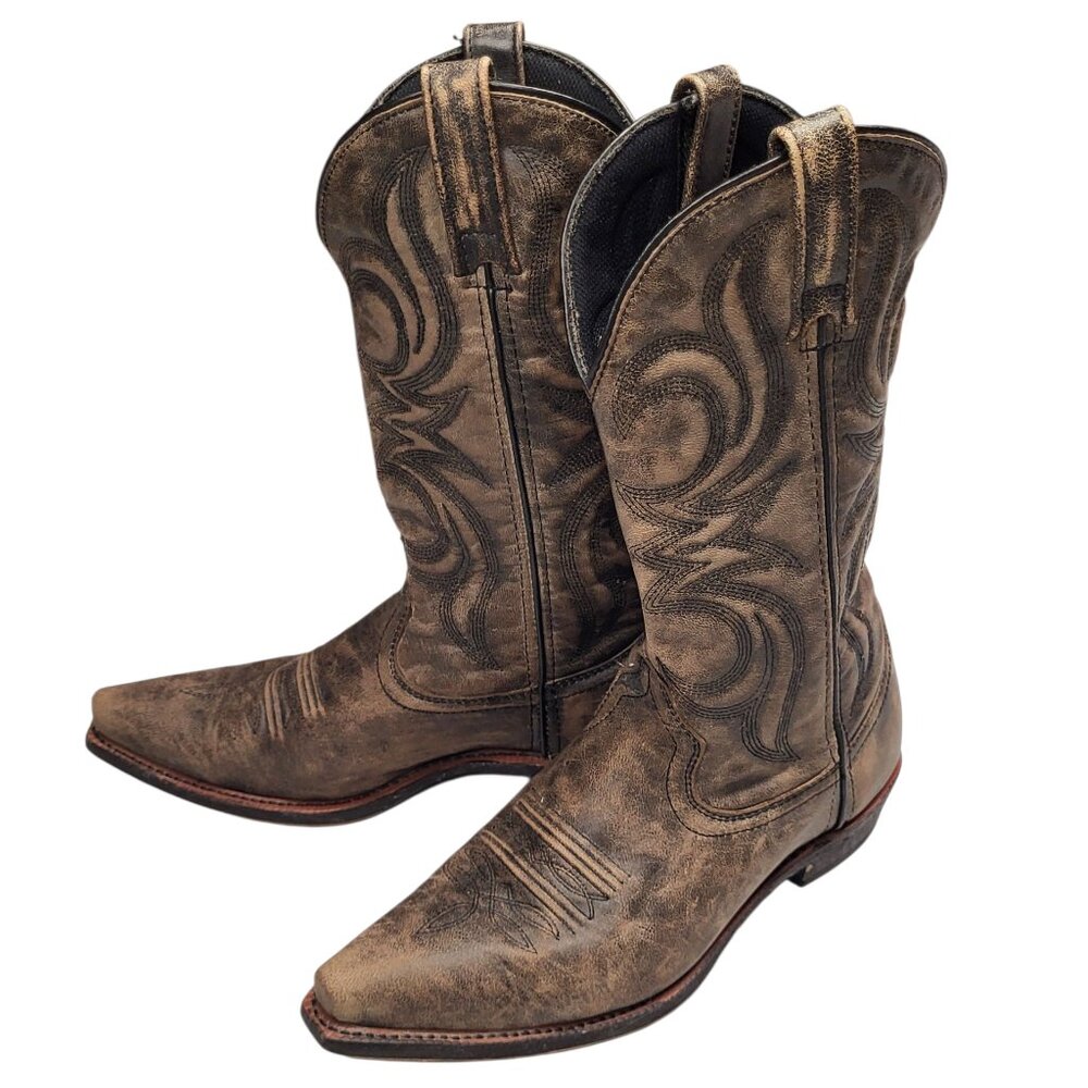 Dingo Wyldwood Brown Black Crackle Leather Cowboots 12" DI5110 Mens 7 Womens 9